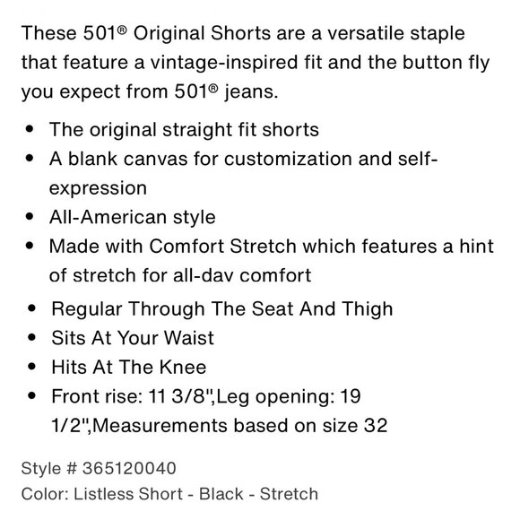 Sz 31x9- NWT Levi's 501 Original Fit Hemmed 9" Stretch Listless Short- Black - Picture 2 of 8